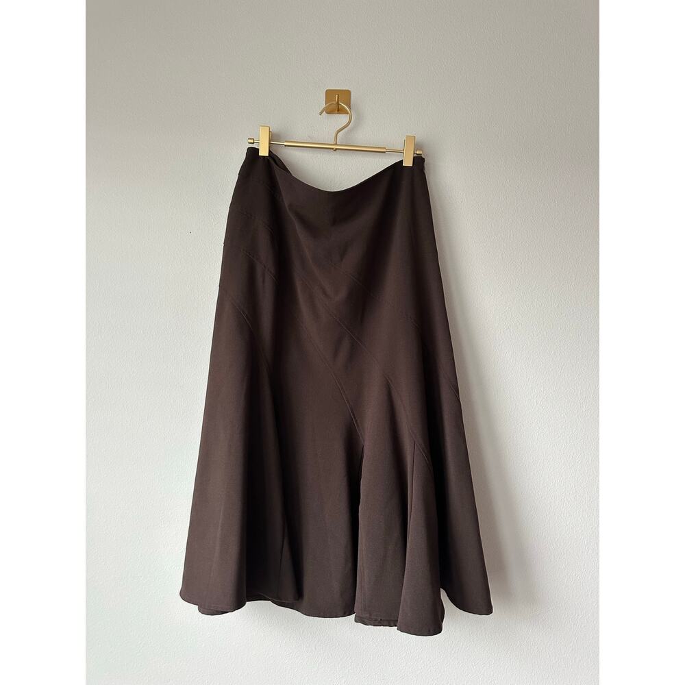 Vintage Y2K Sunny Leigh Brown Flowy Midi Skirt Size 10 Minimalist Western Boho